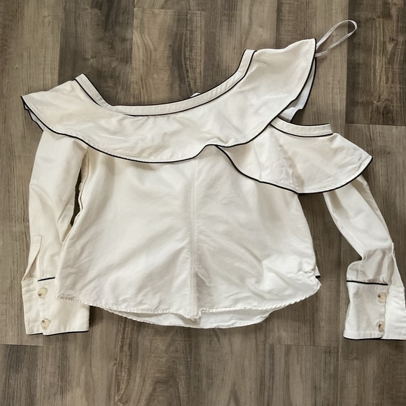 SELF-PORTRAIT Cotton Poplin Frill Shirt Size 10 - Picture 10 of 10